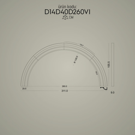 D14D40D260VI Poliüretan Dekorasyon Poliüretan Cephe Kaplama Dış Cephe Dekoratif poliüretan Kemer Kavis Yuvarlak Arc Söve Fiyatları