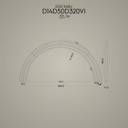 D14D50D320VI Poliüretan Dekorasyon Prekast Dış Cephe Dekoratif pencere kenarı Kemer Kavis Yuvarlak Arc Söve