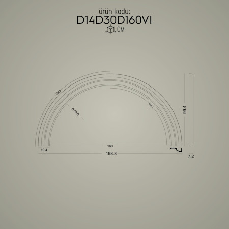 D14D30D160VI Poliüretan Dekorasyon Dış Cephe Dekoratif Desenli pencere kenarı Kemer Kavis Yuvarlak Arc Söve