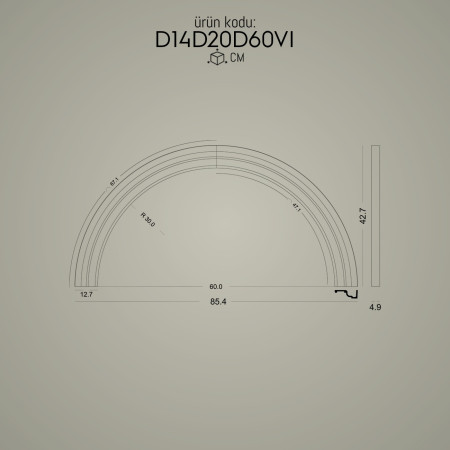 D14D20D60VI Duvar Dekoratif poliüretan pencere kenarı Kemer Kavis Yuvarlak Arc Söve