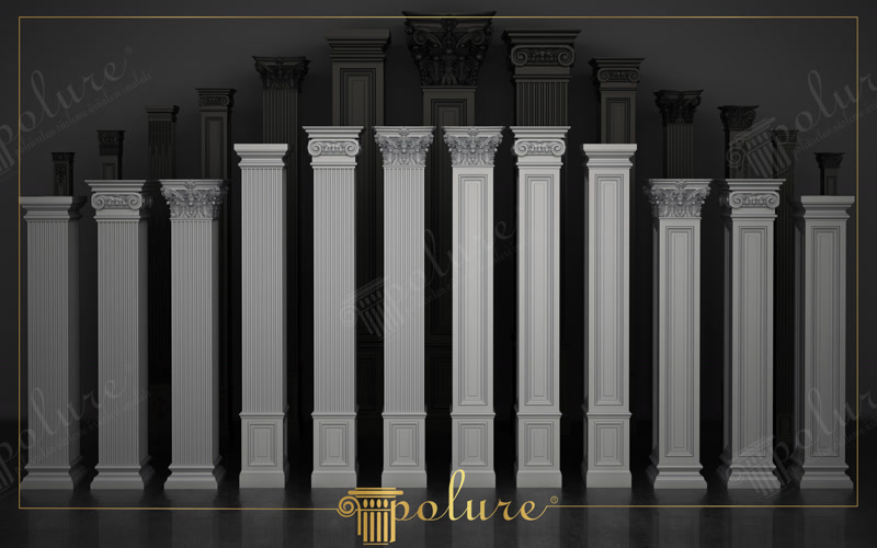 Dış cephe ve iç mekan kullanımı için yivli ve düz yüzeyli poliüretan pilaster sütun başlık ve kaide modelleri.