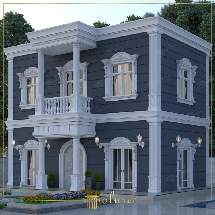 Neoklasik Villa Tasarımında Poliüretan Sütun Sütun Başlığı Söve ve Saçak Silmesi ile Estetik ve Zarafet Neoklasik villa tasarımları klasik mimarinin zarafetini modern yapılarla buluşturarak zamansız bir estetik sunar Bu tarzda kullanılan poliüretan sütunlar detaylı işlemeleriyle ön plana çıkan sütun başlıkları pencere ve kapı çerçevelerini tamamlayan söve modelleri ve çatı hattına şıklık katan saçak silmeleri yapının mimari kimliğini güçlendiren önemli ögelerdir Poliüretan malzemeler hafif yapısı ve yüksek dayanıklılığı sayesinde villa dış cephesinde hem estetik hem de fonksiyonel avantajlar sağlar Özellikle neoklasik villaların giriş alanlarında teras ve balkonlarında kullanılan sütunlar ve başlıklar gösterişli ve prestijli bir görünüm yaratır Bu dekoratif unsurlar yapıya görsel derinlik kazandırarak mimari bütünlüğü sağlar ve dış cepheyi sanatsal bir dokunuşla tamamlar