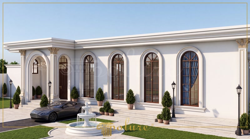 Tokat düğün salonu poliüretan söve, kemer ve pilaster sütun kaplamalı klasik beyaz dış cephe tasarımı