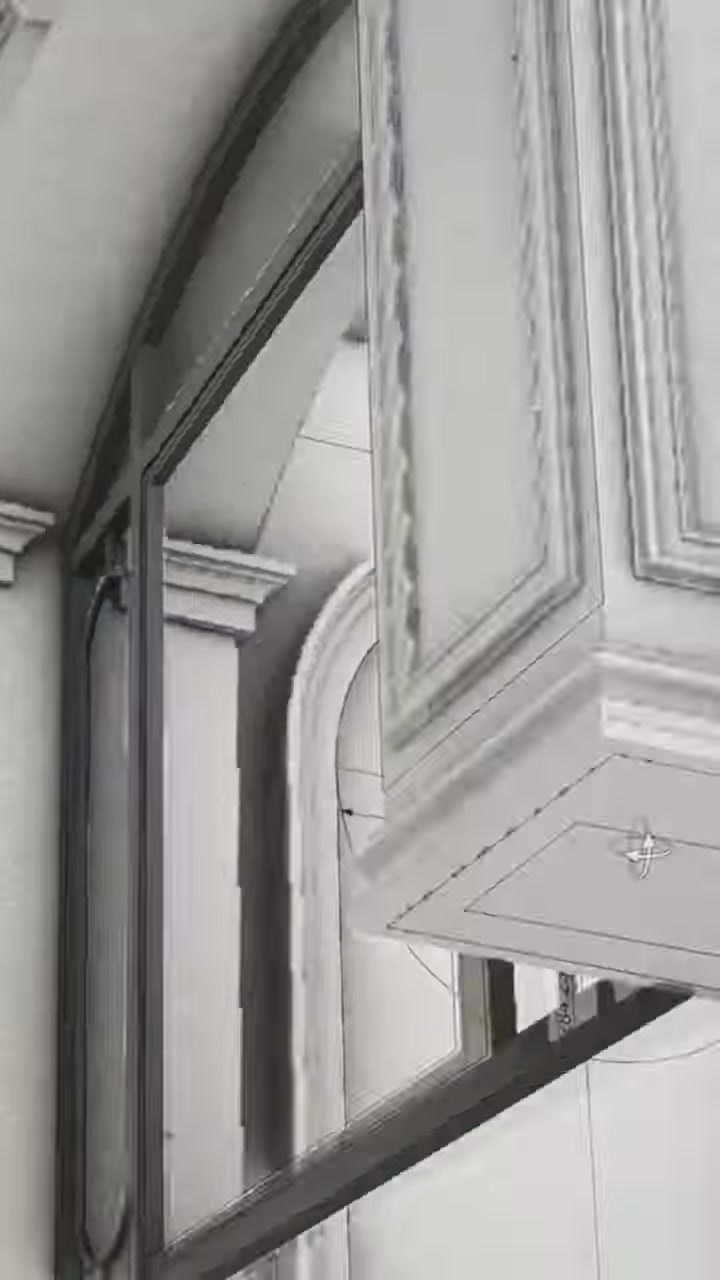 Klasik sütun başlığı ve katmanlı pervaz detayının 3D görünümü