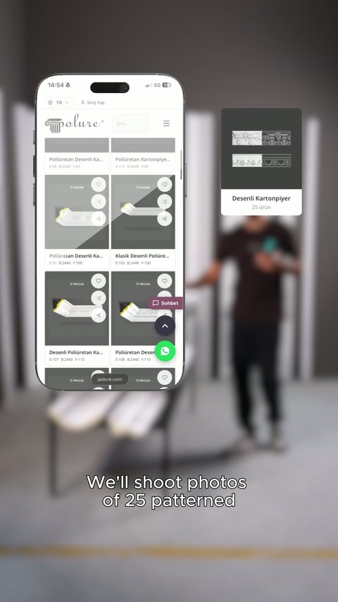 Telefon arayüzünde desenli ve düz kartonpiyer kategori kutuları gösteriliyor