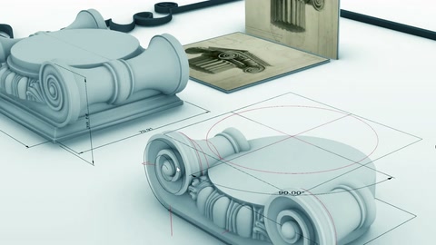 İki dekoratif başlık modeli, çizim yüzeyinde karşılaştırmalı olarak yerleştiriliyor