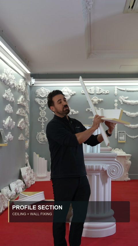 Tavan ve duvar birleşimine oturan profil kesiti anlatılıyor
