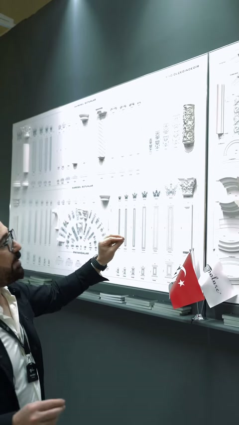 Ürün panosu, farklı poliüretan dekorasyon profillerini sınıflandırarak sunuyor