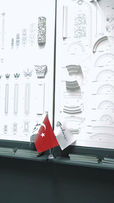 Teknik sunum panosu, sütun gövdeleri ve çeşitli başlık biçimlerini içeriyor