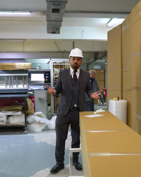 Yetkili paketlenmiş kutunun yanında üretim sürecini anlatıyor