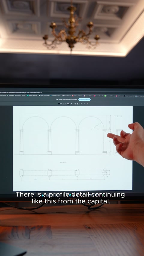 Ekrandaki arkad çiziminde kemer profili bağlantı noktaları inceleniyor