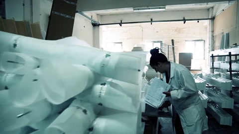 Paketlenmiş beyaz dekoratif ürünler üretim alanında bekliyor.