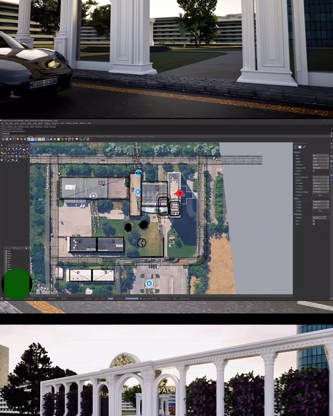Kemerli sütun dizisinin yakın açıdan 3D render görünümü