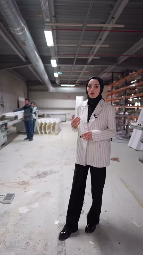 Sunucu konuşurken arkadaki çalışan kesim makinesinde profil hazırlıyor.