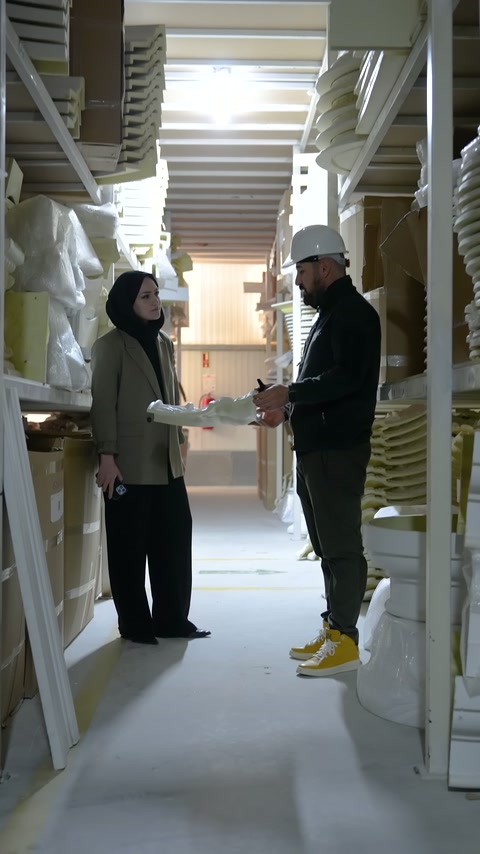 Kavisli süsleme profili üretim koridorunda birlikte kontrol ediliyor