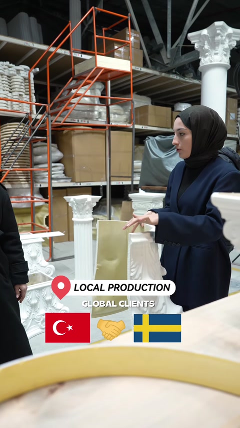 Üretim alanındaki farklı sütun ve pilaster modelleri tanıtılıyor