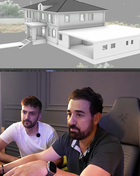 Üç boyutlu çalışmada villa cephesi ve yan bölümleri görülüyor