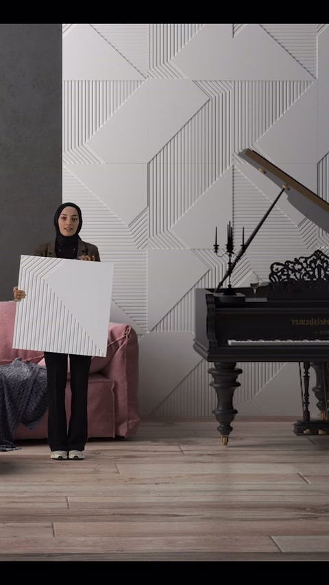 Kare dekoratif panel, uygulamalı duvar yüzeyiyle karşılaştırmalı biçimde gösteriliyor