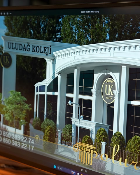 Uludağ Koleji tabelası ve logosu render görselinde yer alıyor