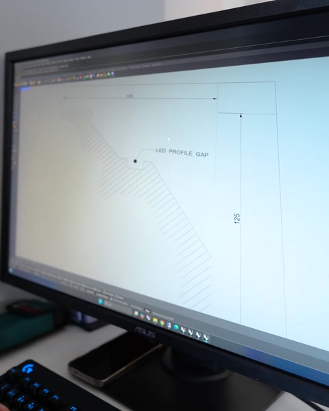 Ekranda LED profil kanalı boşluğunun teknik çizimi görülüyor
