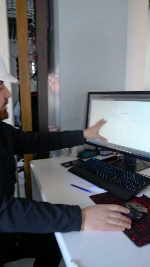 Çalışan eliyle monitördeki LED kanalı konumunu işaret ediyor