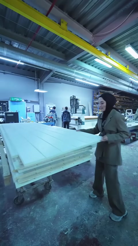 Özel üretim panel lambriler atölyede işlem öncesi üst üste duruyor