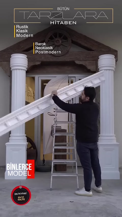 Uzun dekoratif üst profil sütunlar arasına yerleştirilmek üzere kaldırılıyor