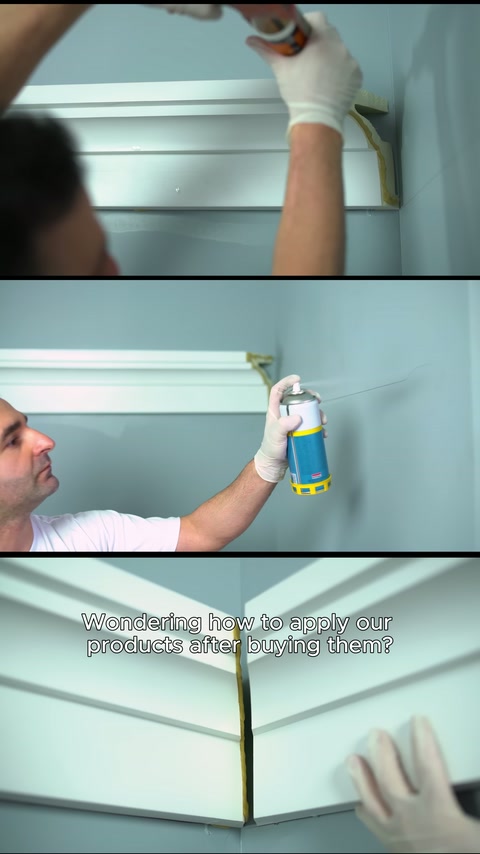 Duvar çıtasına sprey uygulanması ve yüzey işlemleri yakından gösteriliyor.