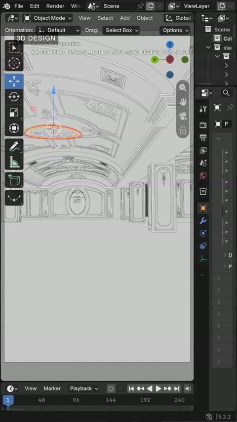 Salonun tavan ve duvar detayları 3D ortamda modelleniyor