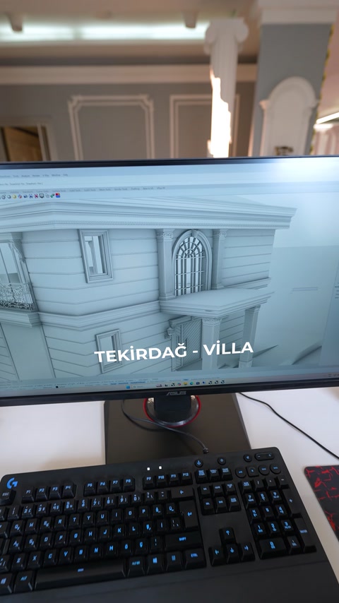 Tekirdağ villa projesinin söve ve pilaster içeren cephe tasarımı