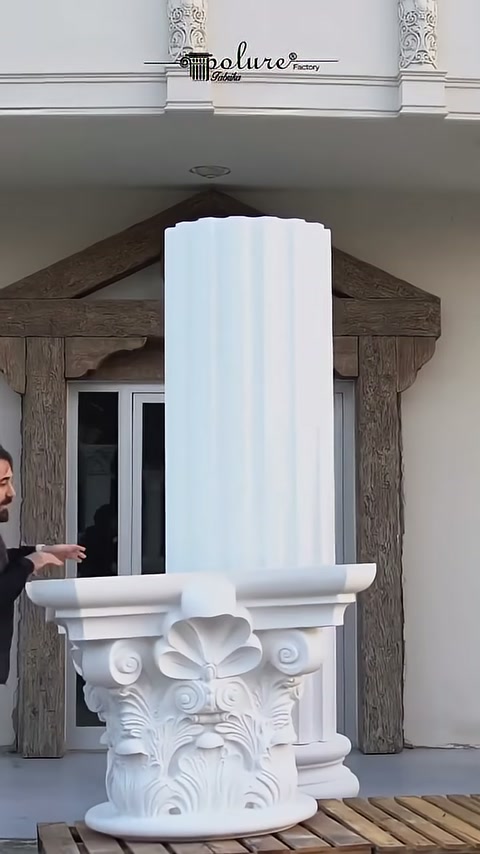 60 cm Dairesel Korint Sütun Başlığı, Desenli Ayak ve Yivli Sütun