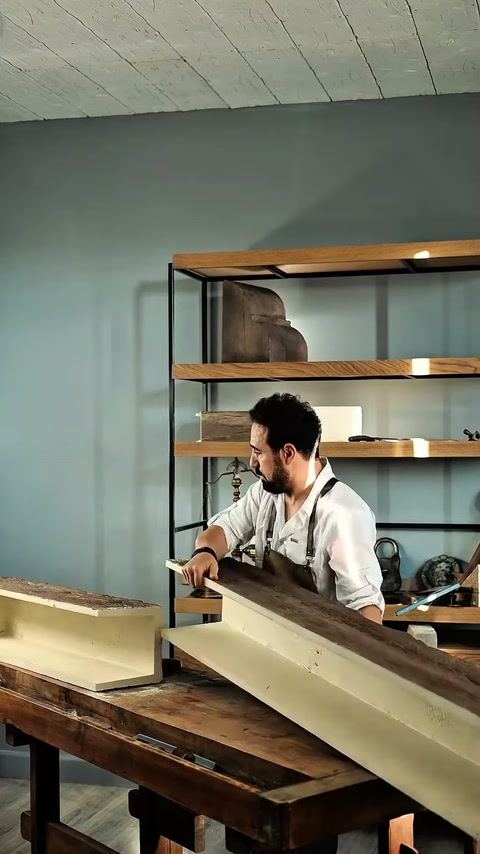 Farklı iki dekoratif kiriş profili tezgâh üzerinde yan yana karşılaştırılıyor.